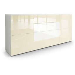 Buffet Commode Dressoir Crédence Rova en Blanc - haute brillance & tons naturels - Crème haute