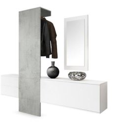 Garderobe Meubles d'entrée Carlton Set 1 Blanc - haute brillance & tons naturels - Panneau en