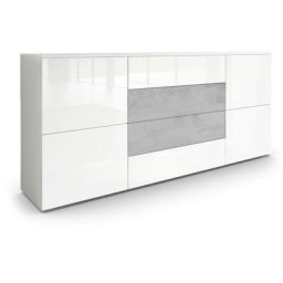 Buffet Commode Dressoir Crédence Rova en Blanc - haute brillance & tons naturels - Blanc haute