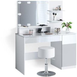 Coiffeuse ""Elisa"" Blanc brillant avec tabouret et éclairage led Vicco