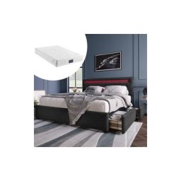 Lit double hydraulique avec matelas pour adultes, lit rembourré 140x200cm, tête de lit réglable,