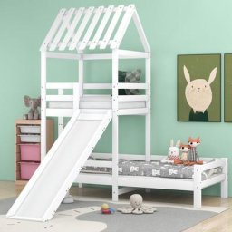 Lit cabane enfant 90 x 200cm - avec toboggan, sommier à lattes en pin, protection antichute, lit