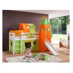 Lit mi-haut pour enfant avec toboggan et tour pegasus - Indiens