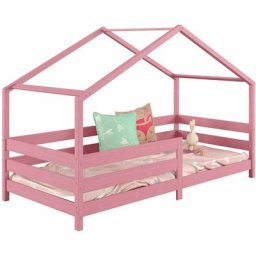 Lit cabane rena lit simple pour enfant 90 x 200 cm, avec barrières de protection, en pin massif