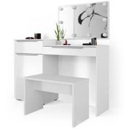 Coiffeuse ""Little Lilli"" Blanc brillant avec banc et éclairage led Vicco