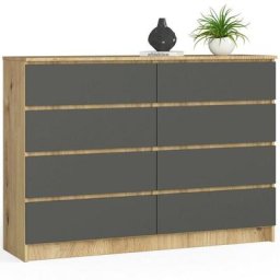 Commode Akord K140 Chêne Artisan 138 cm 8 tiroirs façade Gris Graphite 138x40x99 cm