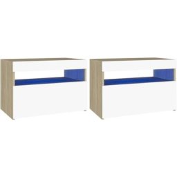 Tables de chevet à led 2 pcs Blanc et chêne sonoma 60x35x40 cm Vidaxl Blanc et chêne sonoma