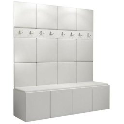 Ensemble entrée Hartford 268, Faux cuir Soft 017, 186x168x46cm, Blanc, Stratifié, Faux cuir, Mural,