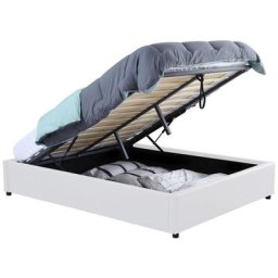 Lit coffre double miami avec sommier 140 x 190 cm pvc blanc - Blanc