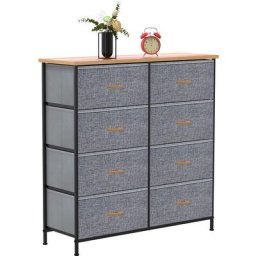 Commode à 8 Tiroirs en Tissu,85.6 x 30 x 98 cm Gris foncé,Meuble de Rangement Vêtements Meuble à