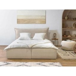 Lit coffre Bobochic Lit coffre jade avec tête de lit effet oreiller 160x200 Beige - Beige
