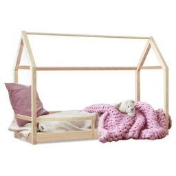 Lit cabane enfant 90 x 190 cm nessi bois avec sommier et barrières - Bois-clair