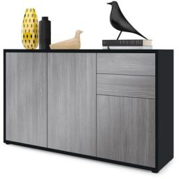 Commode Armoire Dressoir Crédence Ben V3 Noir mat - haute brillance - Façades en Avola-Anthracite