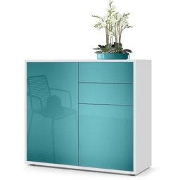 Commode Armoire Dressoir Crédence Ben Blanc mat, haute brillance & tons naturels - Façades en