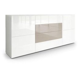 Buffet Commode Dressoir Crédence Rova en Blanc - haute brillance & tons naturels - Blanc haute
