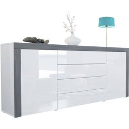 Vladon Buffet Commode Dressoir Crédence La Paz V1 Blanc, haute brillance, tons naturels - Blanc