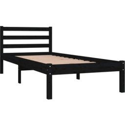 Cadre de lit Bois de pin massif 75x190 cm Noir petit simple Vidaxl Black
