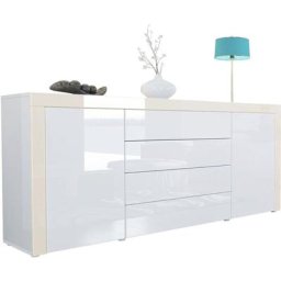 Buffet Commode Dressoir Crédence La Paz V1 Blanc, haute brillance, tons naturels - Blanc haute