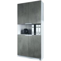 Vladon - Armoire de bureau haute Rangement Logan V2 Blanc mat - haute brillance - Façades en Aspect