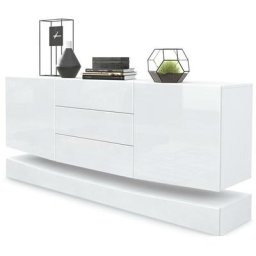 Buffet Commode Dressoir Crédence City en Blanc - haute brillance & tons naturels - Façades en Blanc