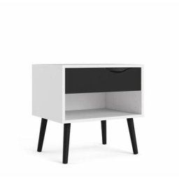 Napoli Table de chevet avec 1 tiroir et 1 tablette, blanc/noir mat. - Blanc