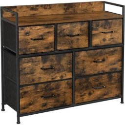 Commode avec 7 Tiroirs, à 3 Niveaux, en Tissu, Meuble de Rangement, avec Poignées en Métal, Style