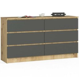 Commode Akord K140 Chêne Artisan 138 cm 6 tiroirs façade Gris Graphite 138x40x77 cm