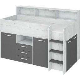 Lit mezzanine avec un bureau neo droit blanc artisanal / graphite