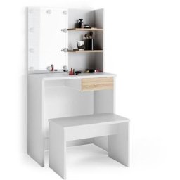 Coiffeuse ""Dekos"" Blanc/Chêne clair avec éclairage led Vicco