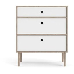 Rome Commode à 3 tiroirs, imitation chêne Hickory, blanc mat. - Marron