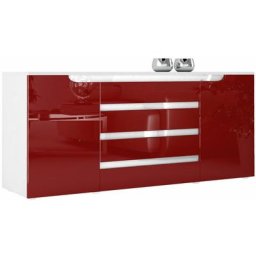 Buffet Commode Dressoir Crédence Sylt en Blanc - haute brillance & tons naturels - Bordeaux haute