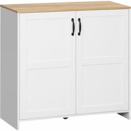 Buffet 2 portes 2 étagères réglables panneaux particules blanc aspect bois clair - Blanc