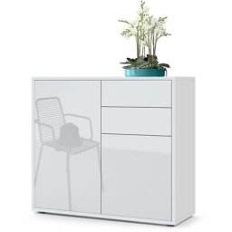 Commode Armoire Dressoir Crédence Ben Blanc mat, haute brillance & tons naturels - Façades en Blanc