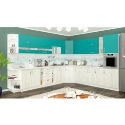 Ensemble cuisine en l gamma blanc-bleu - Bleu