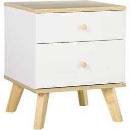 Table de chevet avec 2 tiroirs scandinave blanc et effet bois - dim. 40L x 40l x 49H cm - Beige