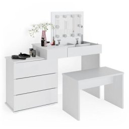 Coiffeuse ""Lotos"" Blanc avec banc et éclairage led Vicco