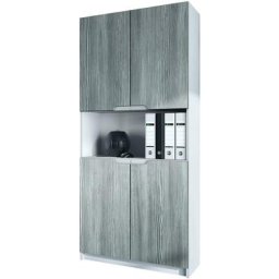 Vladon - Armoire de bureau haute Rangement Logan V2 Blanc mat - haute brillance - Façades en