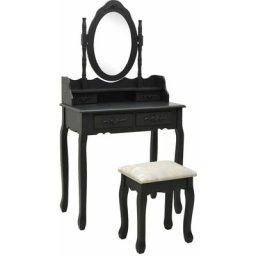 Ensemble de coiffeuse avec tabouret Noir 75x69x140 cm Paulownia Vidaxl Black