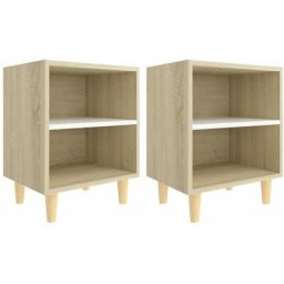 Tables de chevet pieds bois 2 pcs Blanc/Chêne sonoma 40x30x50cm Vidaxl sonoma oak and white