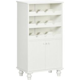 Buffet 2 portes casier 9 bouteilles intégré piètement bois de pin mdf panneaux blanc - Blanc