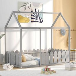 Merax - Lit cabane enfant ou bébé 80 x 160 cm avec des barrières de protection, Sans sommier,