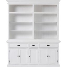 Halifax Étagère avec 6 tablettes de rangement, 5 portes et 3 tiroirs, blanc.