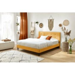 Lit Bobochic xs - Lit 160x200 cm rory avec lattes massives pieds bois wengé 160x200 Jaune moutarde
