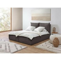 Lit coffre Bobochic Lit coffre garance avec tête de lit effet oreiller 160x200 Gris foncé - Gris