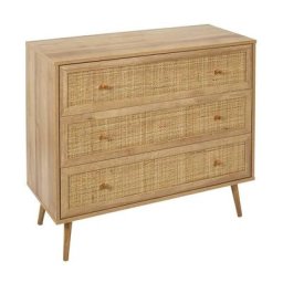 Commode cannage et bois 3 tiroirs Bali