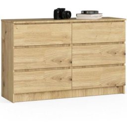 Commode AKORD K120 Chêne Artisan 120 cm 6 tiroirs façade Chêne Artisan 120x40x77 cm