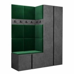 Ensemble entrée Hartford 266, Béton + Noir, 186x158x46cm, Noir, Béton, Stratifié, Tapisserie,