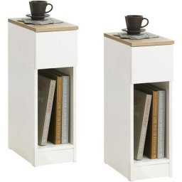 FBT111-WN x2 Lot de 2 Tables de Chevet avec tiroir pour lit à sommier tapissier, Table de canapé,