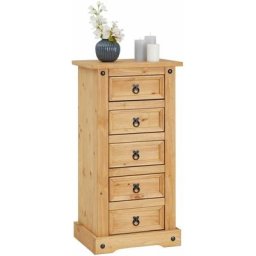 Chiffonnier salsa commode en bois style mexicain avec 5 tiroirs, en pin massif finition