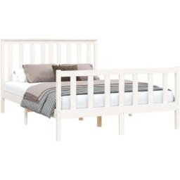 Cadre de lit avec tête de lit blanc 140x200 cm bois pin massif Vidaxl White